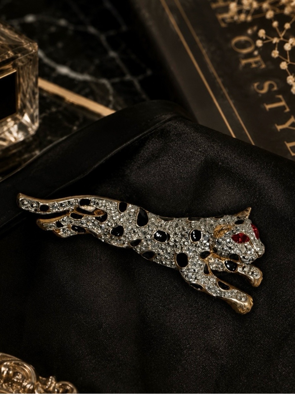 Rhinestone Cheetah Leopard Brooch Pin Statement Jewelry